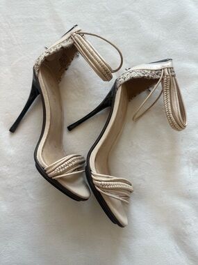 L.A.M.B. Vanilla Leather Pony KANYE Ankle Platform Stiletto Sz